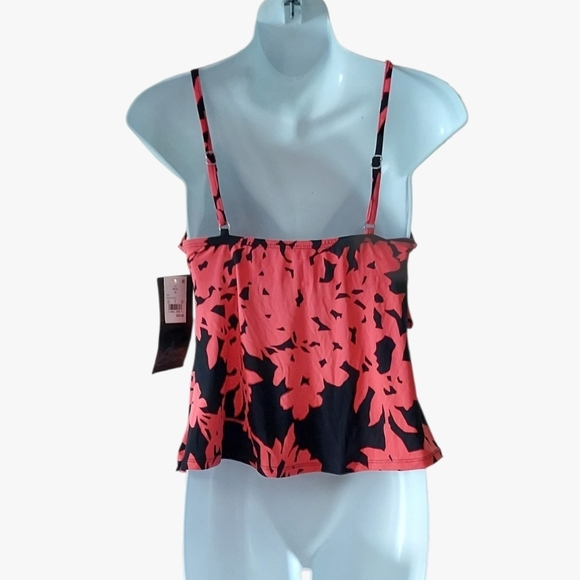 NWT Aqua Green Coral and Black Three Tiered Tankini Swim Top Size Small - Picture 5 of 6